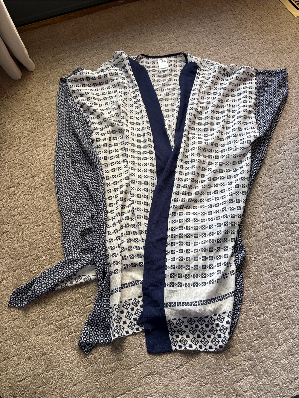 Kona Sol Navy & White Mixed Print Swim Coverup Kimono
